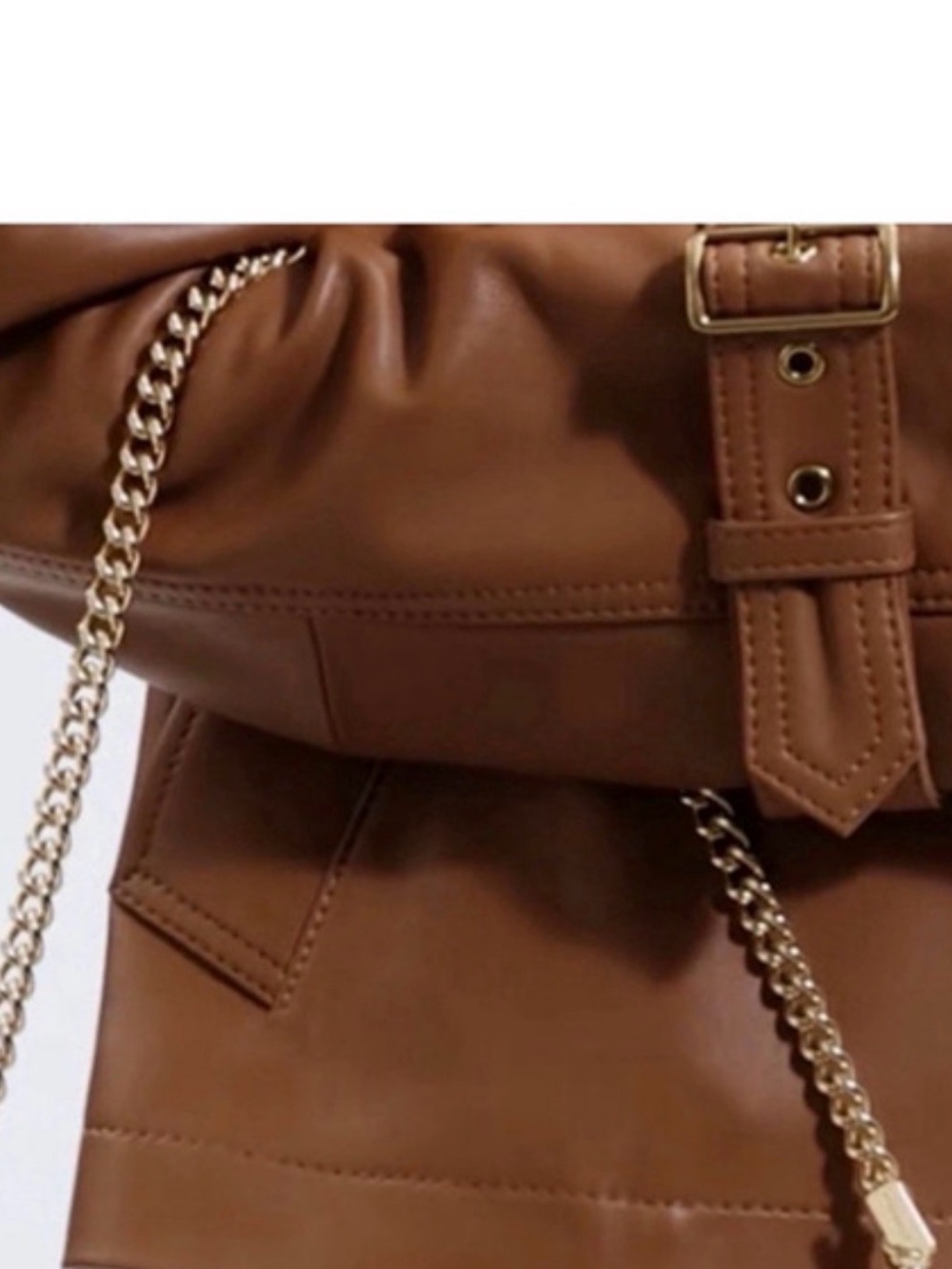 Coach Cognac Leather Shoulder Bag with Gold Chain Detail